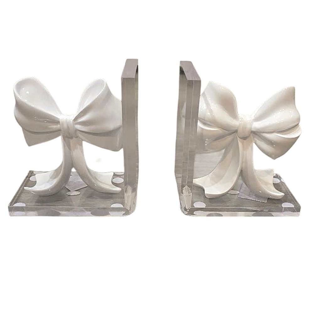 At Home Coquette White Bow Acrylic Book End Set